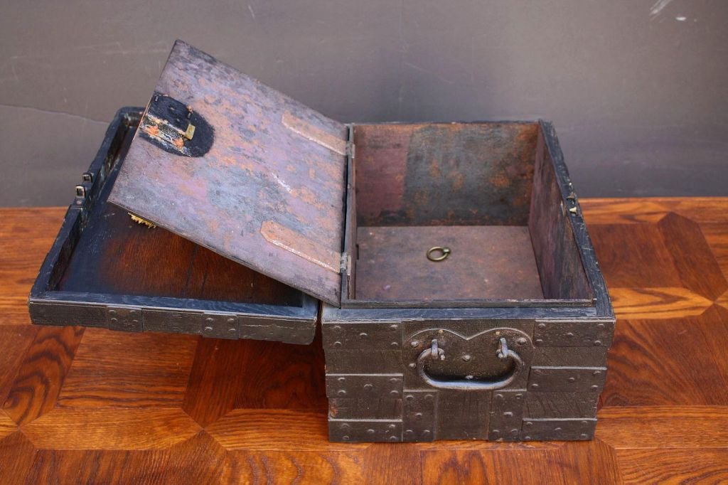 19th Century English Bullion Box of Iron-Bound Oak