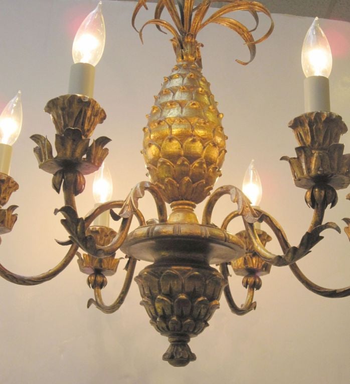 French Gilt Hanging Six-Light Fixture with Pineapple Design (23