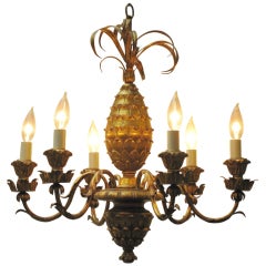 French Gilt Hanging Six-Light Fixture with Pineapple Design (23" Diameter)