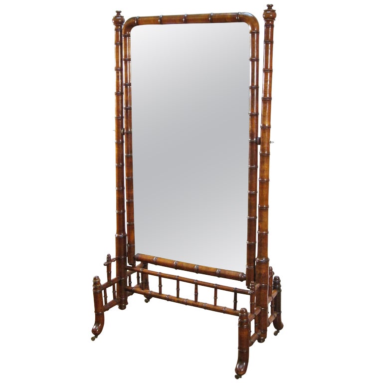 Faux Bamboo Cheval Mirror on Casters