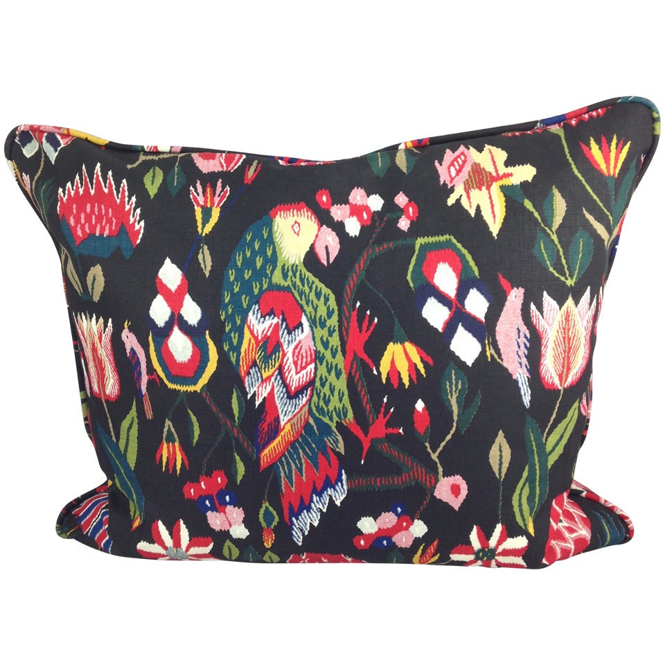 Pillow Made from Fabric with 18th Century Print with Parrot