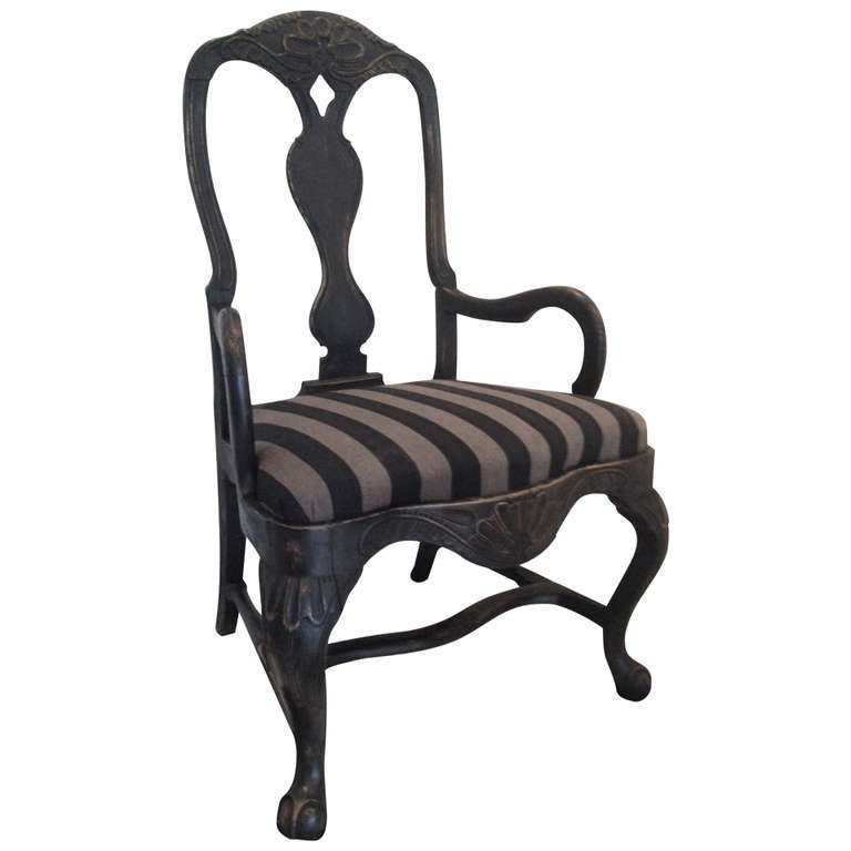 Armchair Swedish Rococo Style Black Sweden For Sale