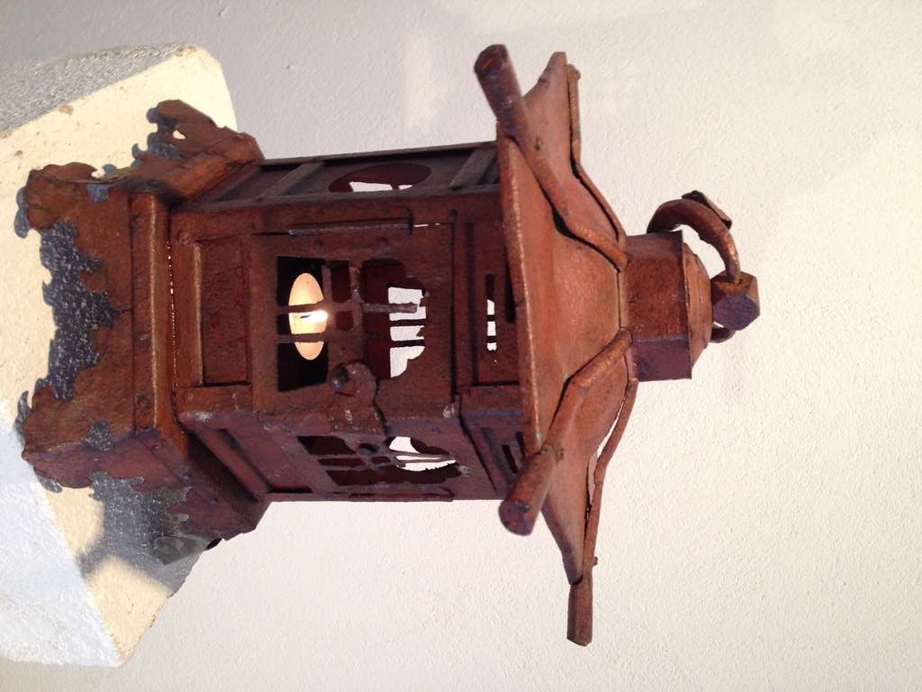 Beautiful Japanese cast iron lantern in rust red.