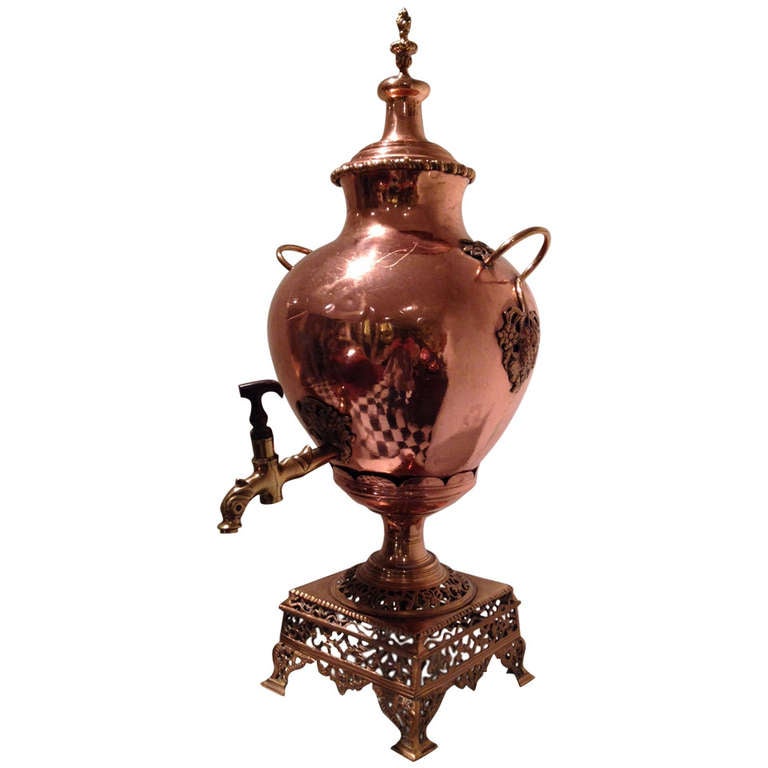 Handsome Copper, Metal and Ceramic Hot Water Dispenser, Early 20th