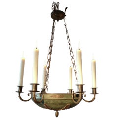 Antique Green Patinated Brass Chandelier