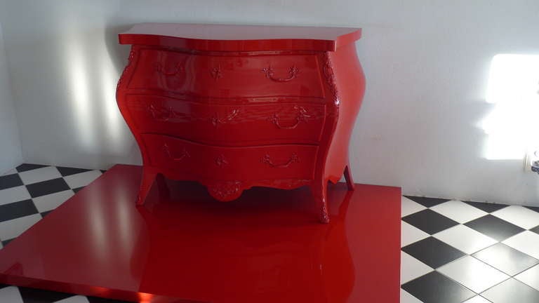 Rococo Red Lacquered Chest of Drawers