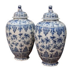 A pair of large Delft Urns