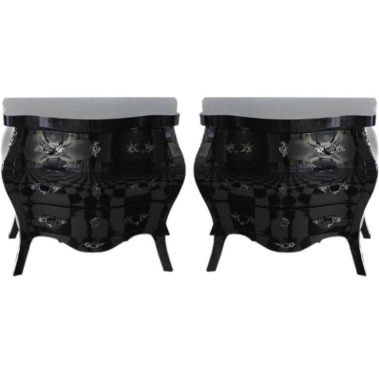 Chests Pair Black Lacquered Rococo Style Sweden