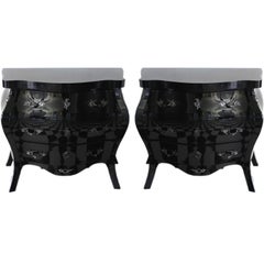 Chests Pair Black Lacquered Rococo Style Sweden