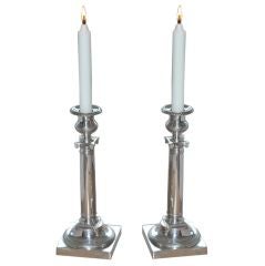 Antique A Pair of French Argent Hache Candlesticks