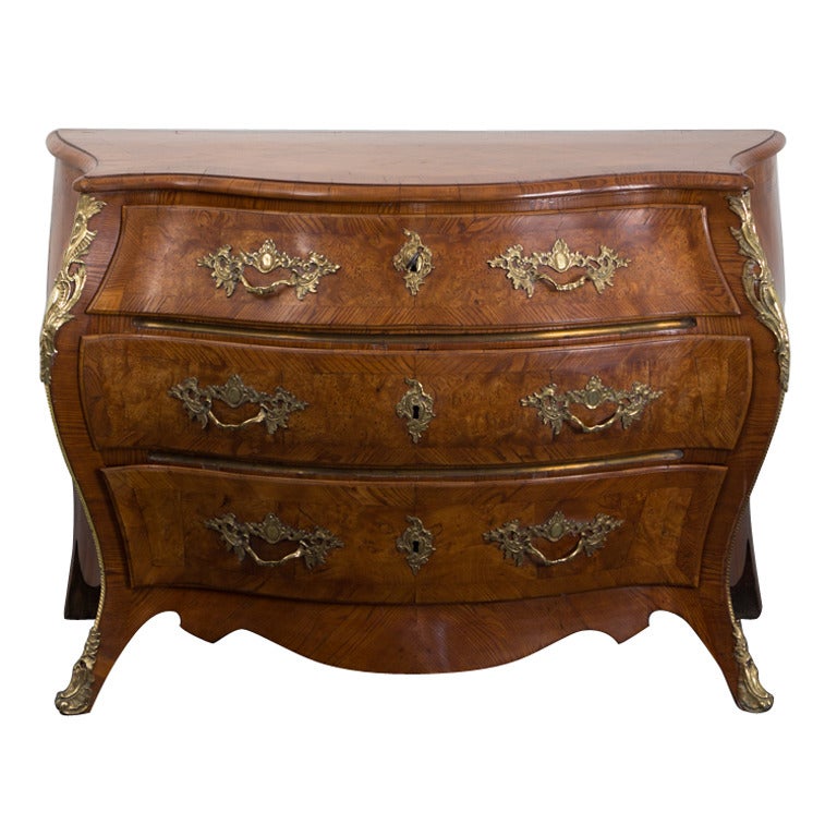 Swedish Rococo Chest of Drawers with Brass Hardware
