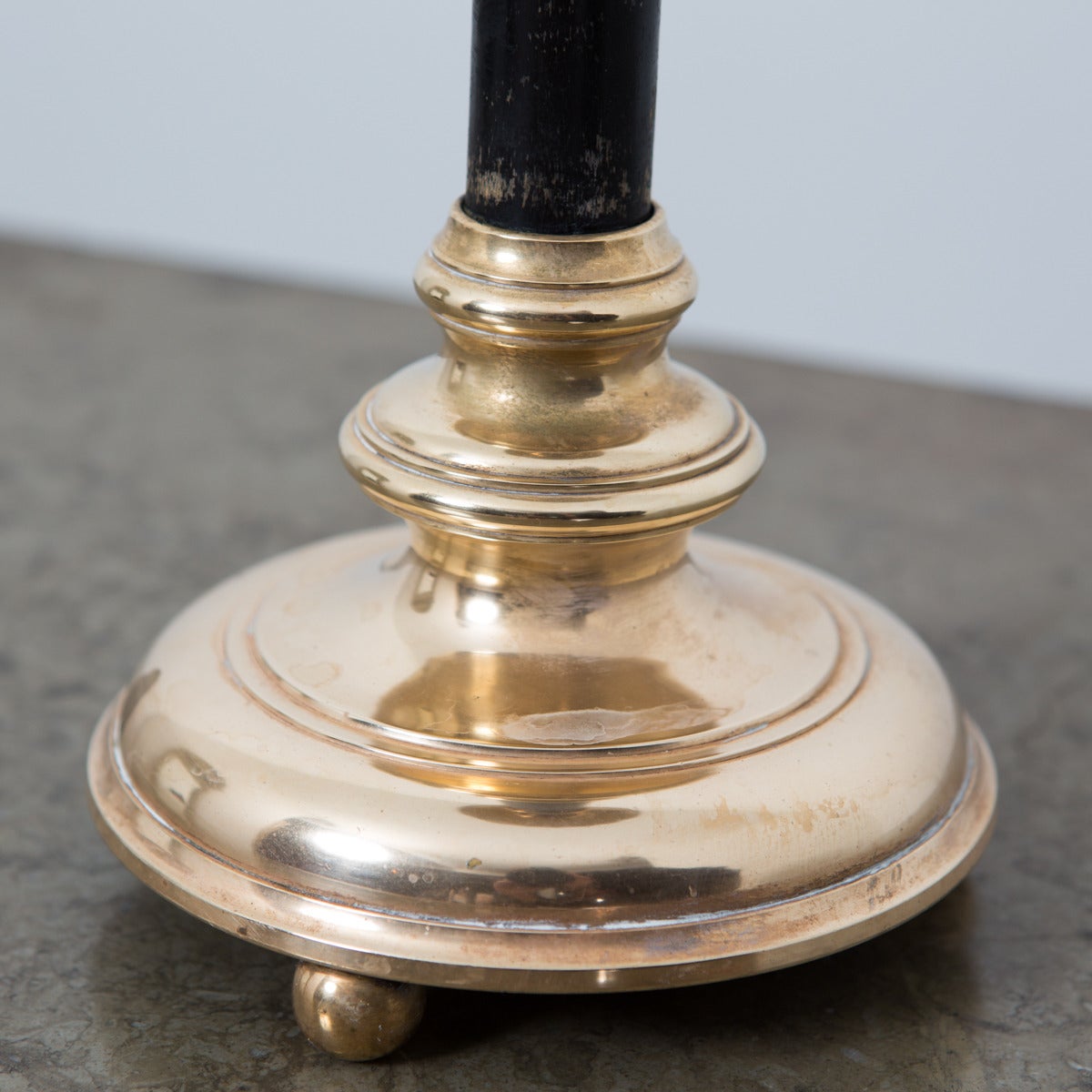 Swedish Pair of Skultuna Candlesticks in Brass and Blackened Wood