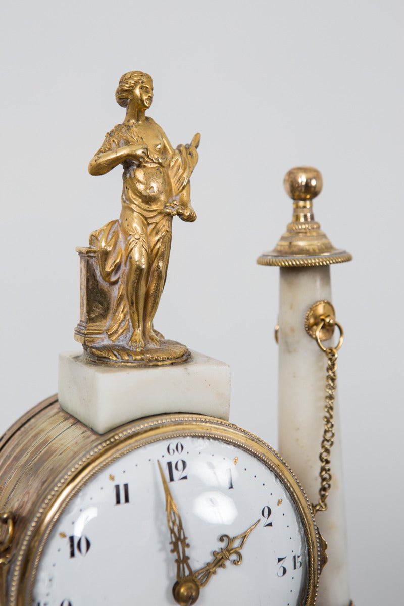 French Mantle Clock White Marble 18th Century France 