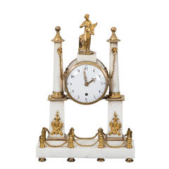 Mantle Clock White Marble 18th Century France 12