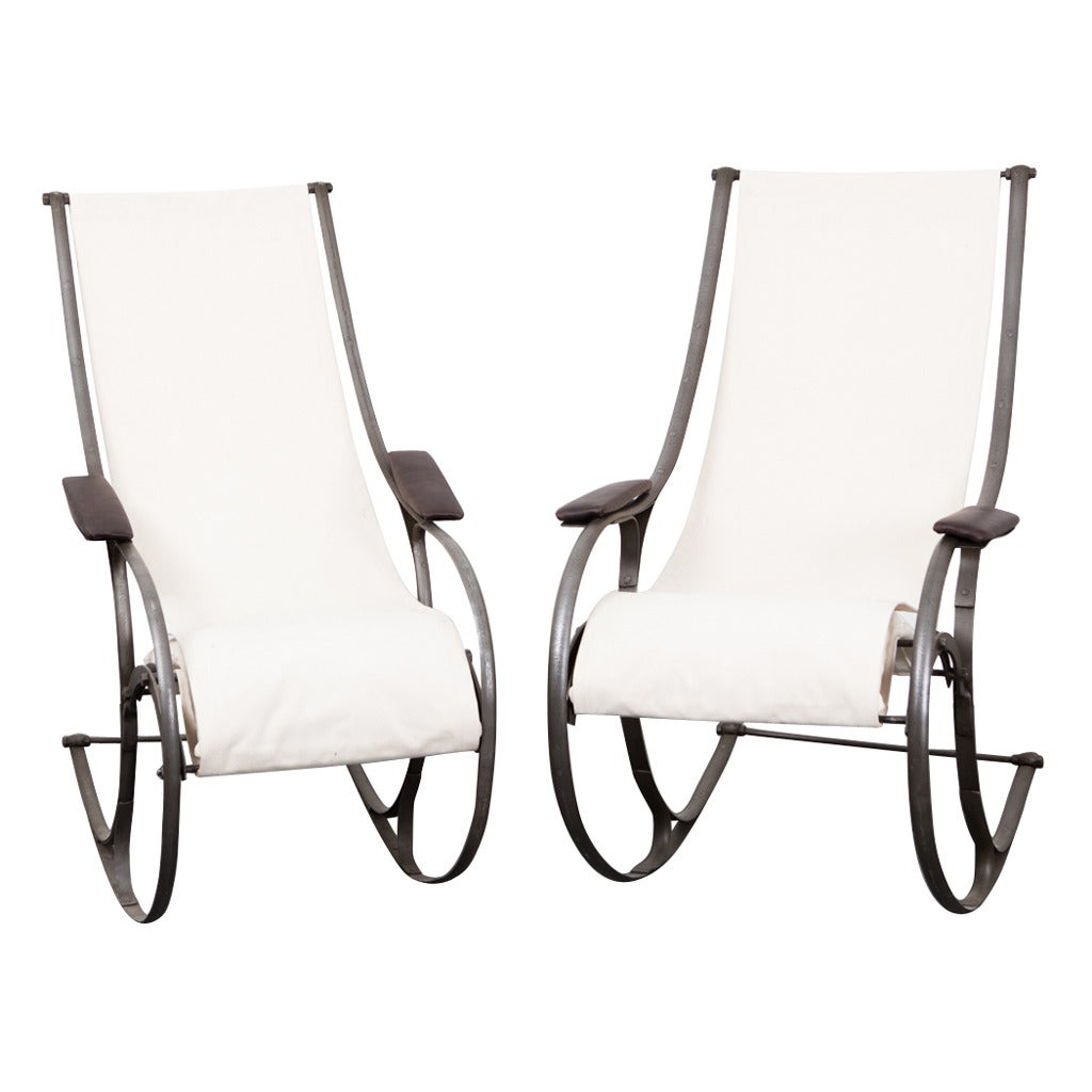 Chairs Rocking French 19th Century White Fabric Metal Frame France Chairs Rocking English 19th Century White Fabric Metal Frame France A Pair Of Beautiful Steel