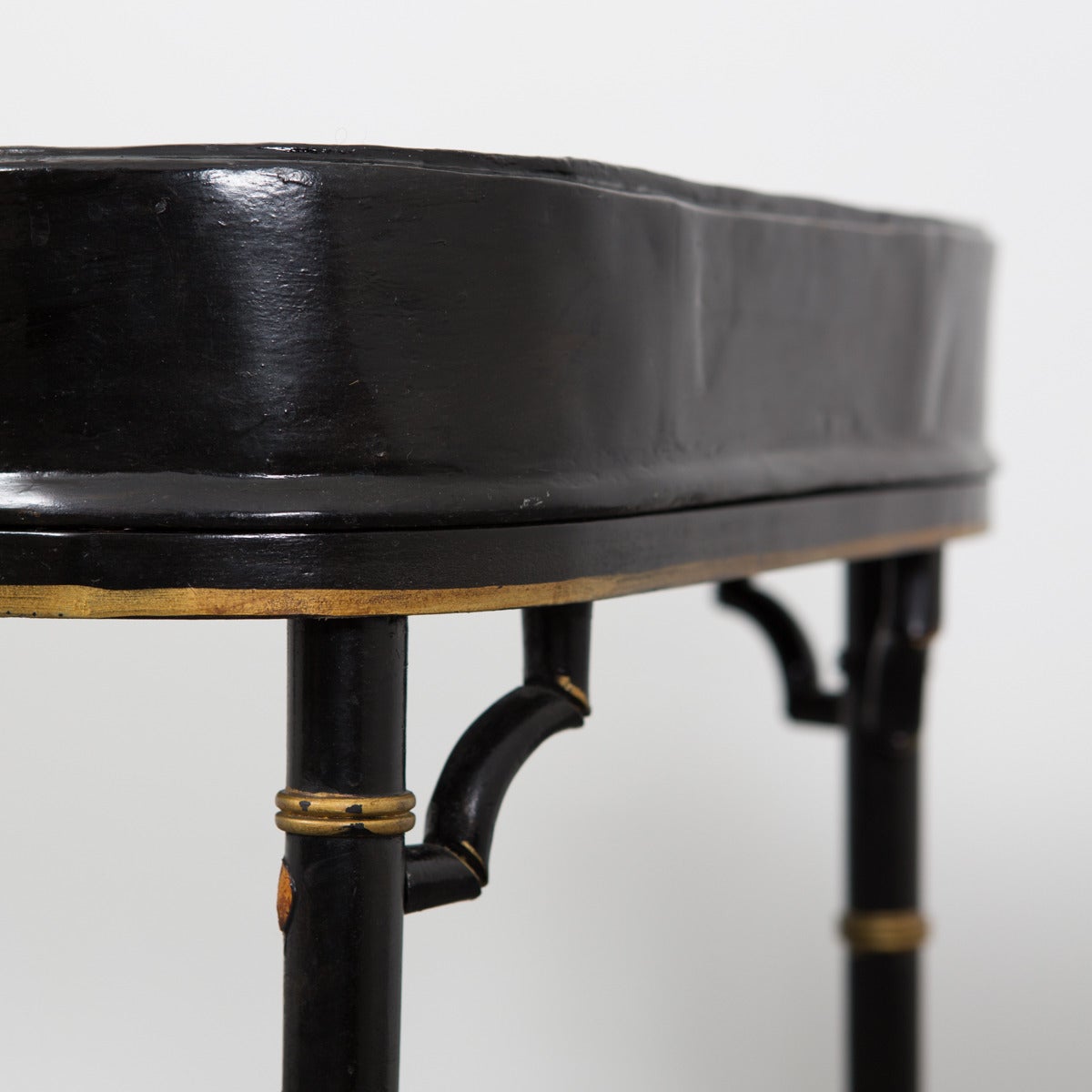 19th Century Black Lacquered Tray Table in Faux Bamboo