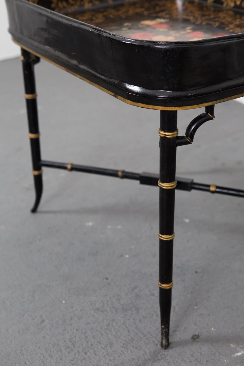Black Lacquered Tray Table in Faux Bamboo In Good Condition In New York, NY