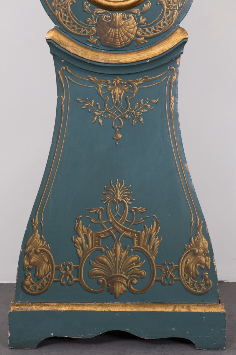 Clock Grandfather Swedish Rococo Blue 18th Century Sweden. A floor clock made ca 1770 in Sweden. Later paint and gilded decor but made during the 19th Century. 