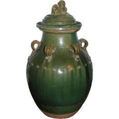 A Green Glaced Ming Urn with Lid