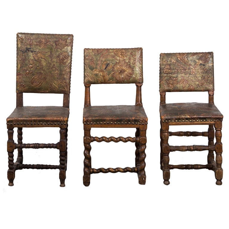 Assembled Pair of Baroque Chairs in Gilt Leather