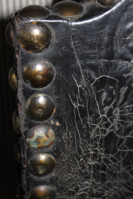 Chairs Italian 19th Baroque Style Black Leather Century Italy In Good Condition For Sale In New York, NY
