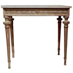 An Exquisite Gustavian Console Table in Original Paint With Faux Marbled Top