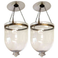 Antique Pair of Hanging Glass Hurricane Lights
