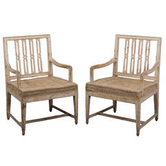 An Exquisite Pair of Gustavian Armchairs All Original Paint