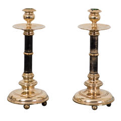 Pair of Skultuna Candlesticks in Brass and Blackened Wood