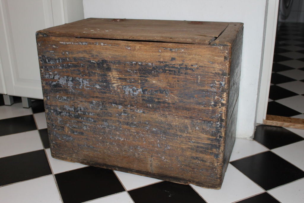 A Swedish wooden box made for storage. Original paint