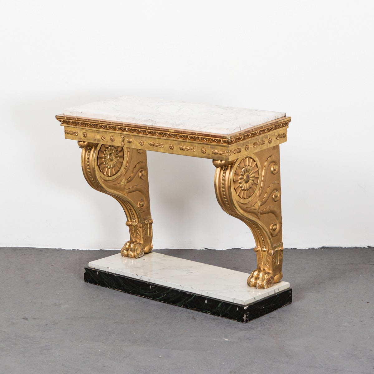 Table Console Swedish Gilded Carrara Marble Top Empire Neoclassical Sweden In Good Condition In New York, NY