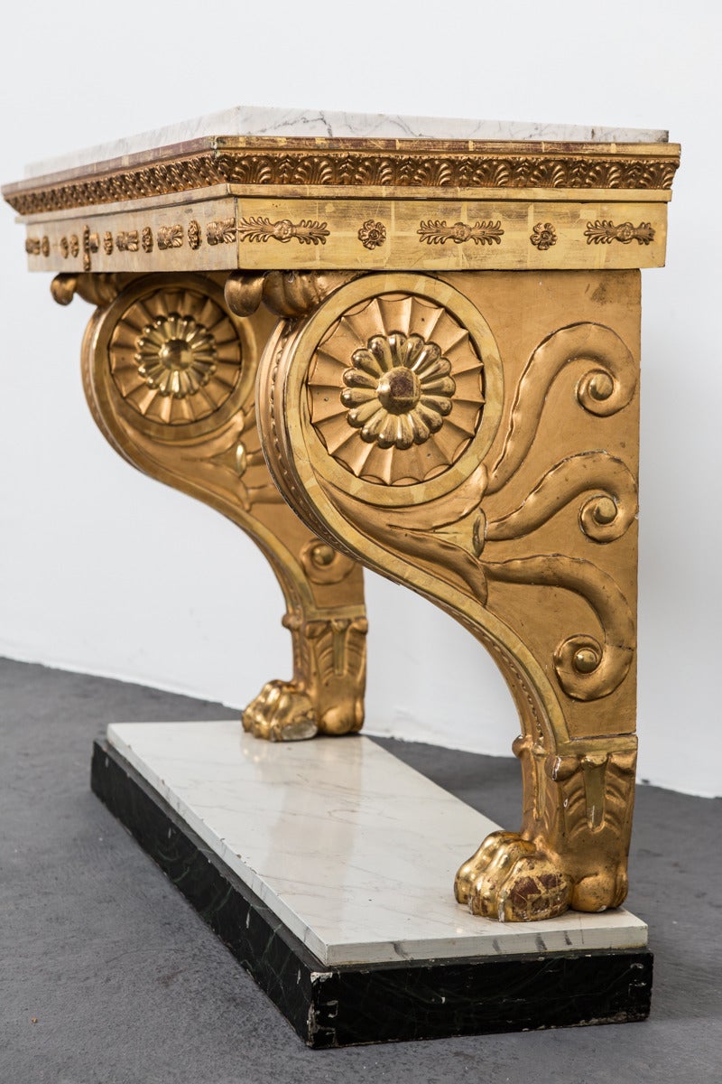 Table Console Swedish Gilded Carrara Marble Top Empire Neoclassical Sweden 2