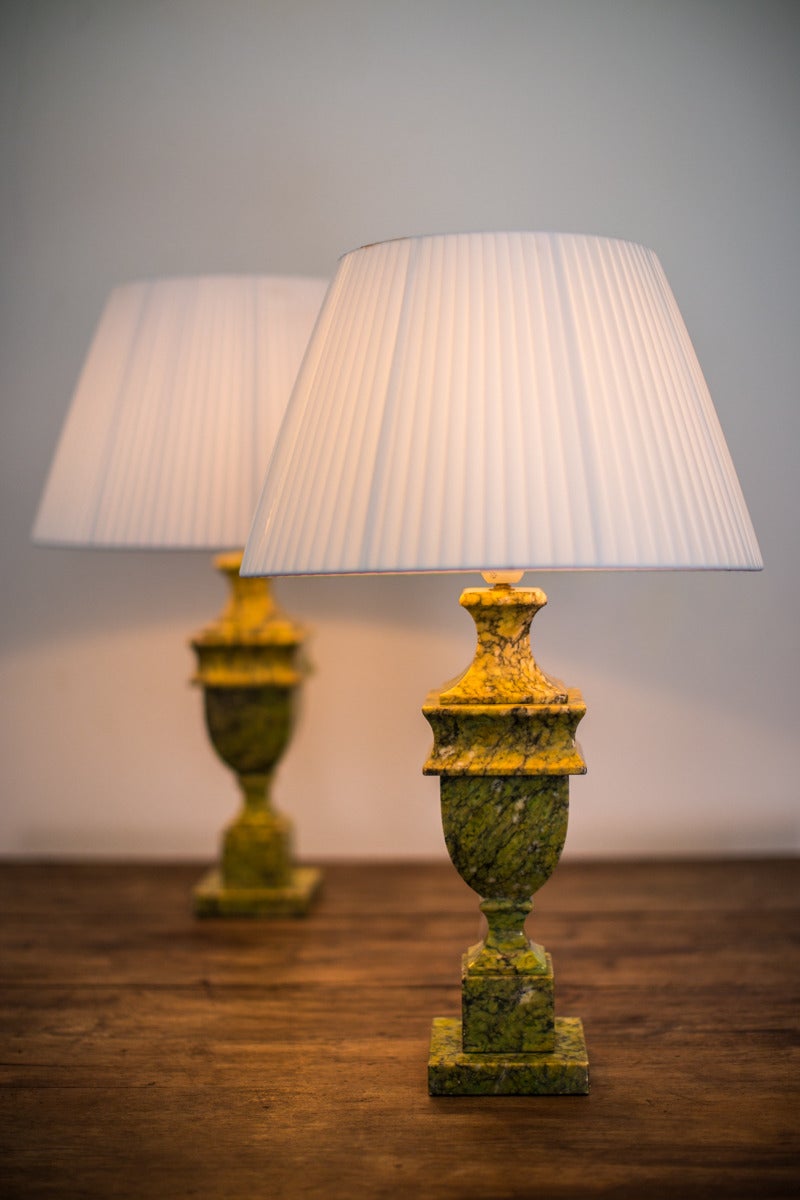 Mid-20th Century Pair of Green and Black Marble Table Lamps