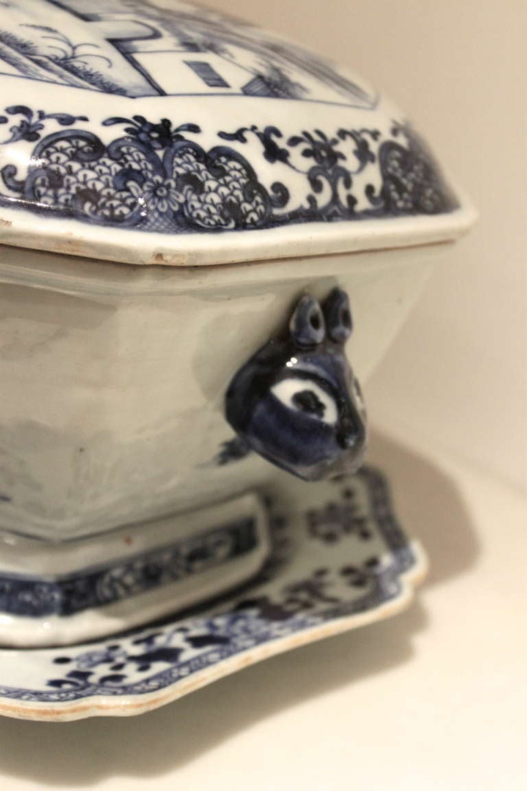 blue and white tureen