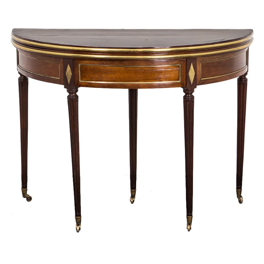Table Game French Directoire 19th Century Mahogany Leather Black France For Sale