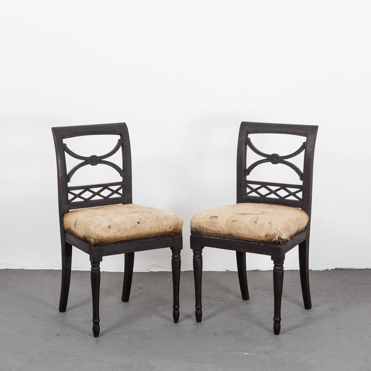 Chairs Swedish Dining Chairs Set of Four 18th Century Swedish Black, Sweden. A set of 4 dining chairs made during the late Gustavian period, circa 1790-1810. Black painted wood.