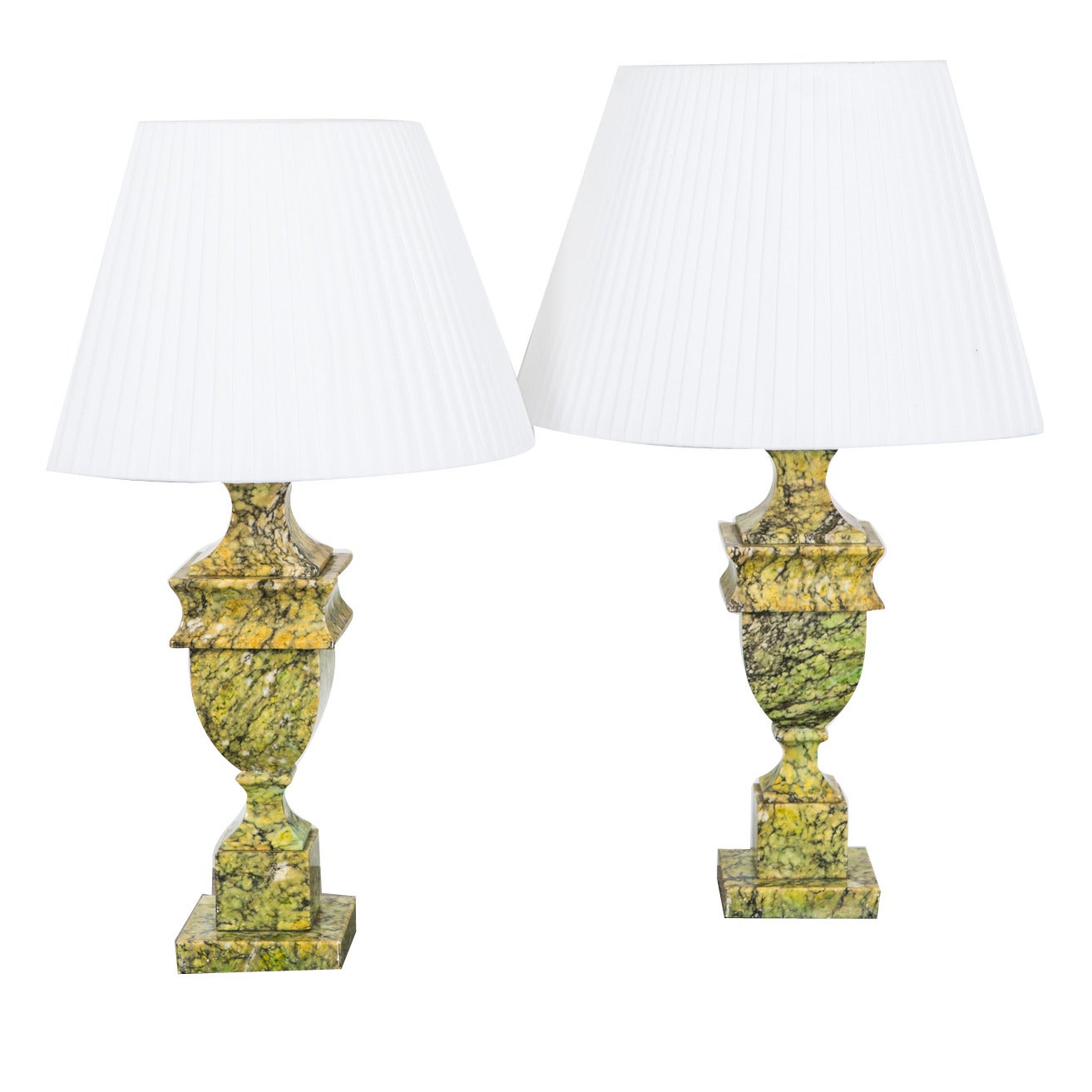 Pair of Green and Black Marble Table Lamps