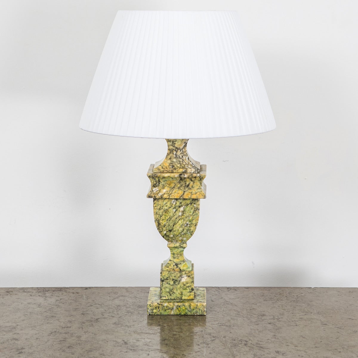 Neoclassical Pair of Green and Black Marble Table Lamps