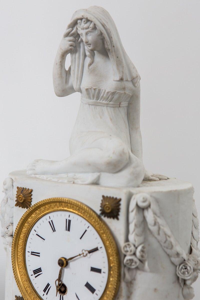 18th Century and Earlier Mantle Clock French Neoclassical White Gilt bronze France