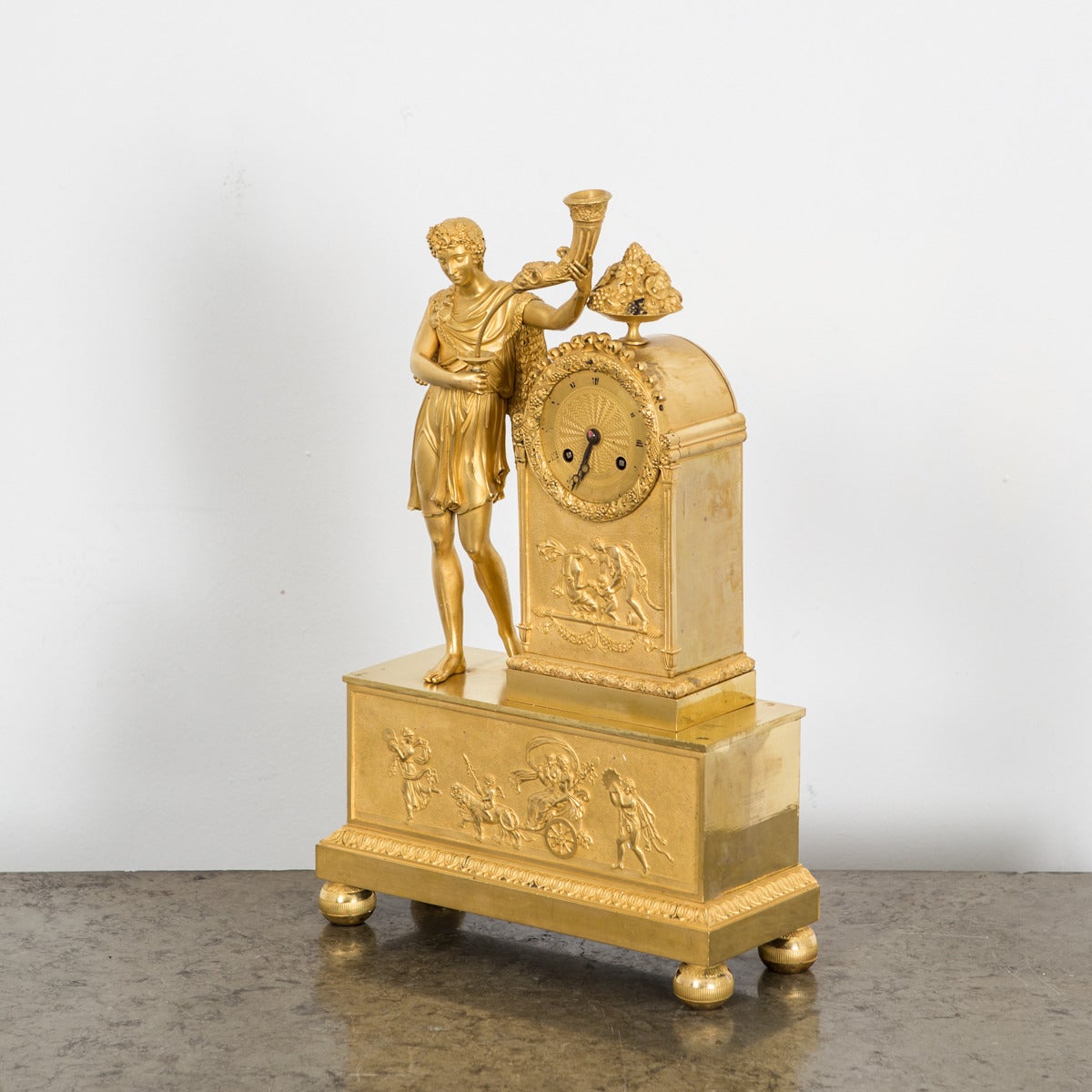 Ormolu Clock Mantle Gilt Bronze Neoclassical Empire French 19th Century France For Sale
