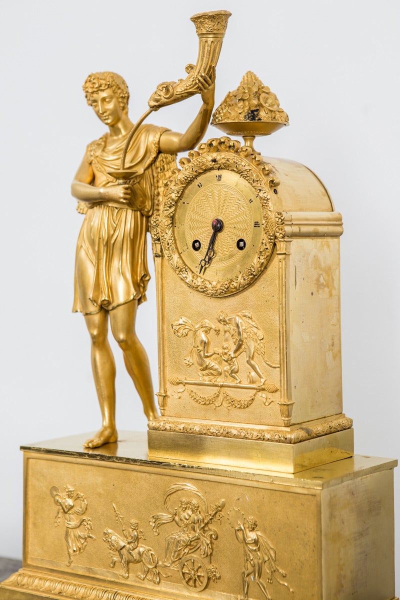 Clock Mantle Gilt Bronze Neoclassical Empire French 19th Century France For Sale 1