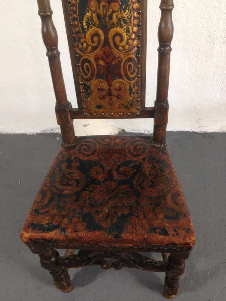Swedish Baroque Side Chair with Gilt Leather In Good Condition In New York, NY