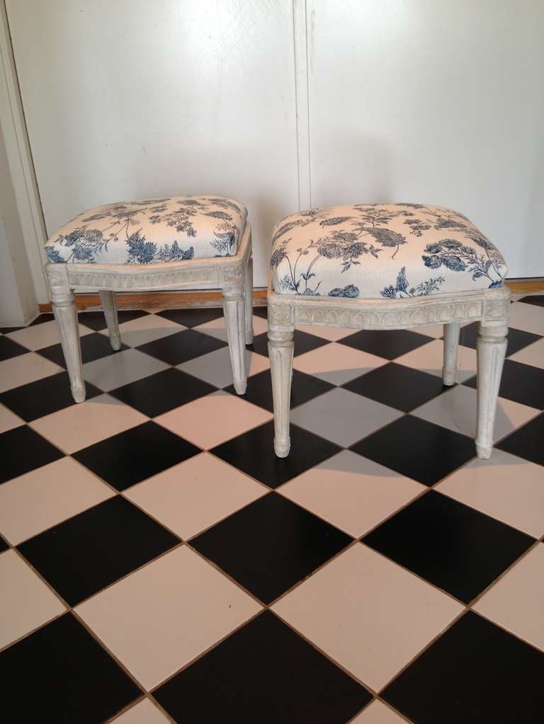 Pair of Signed Large Gustavian Stools