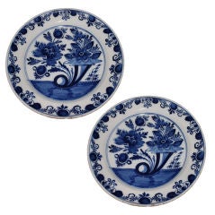 Vintage Plates Pair Delft Blue and White 18th Century Holland 