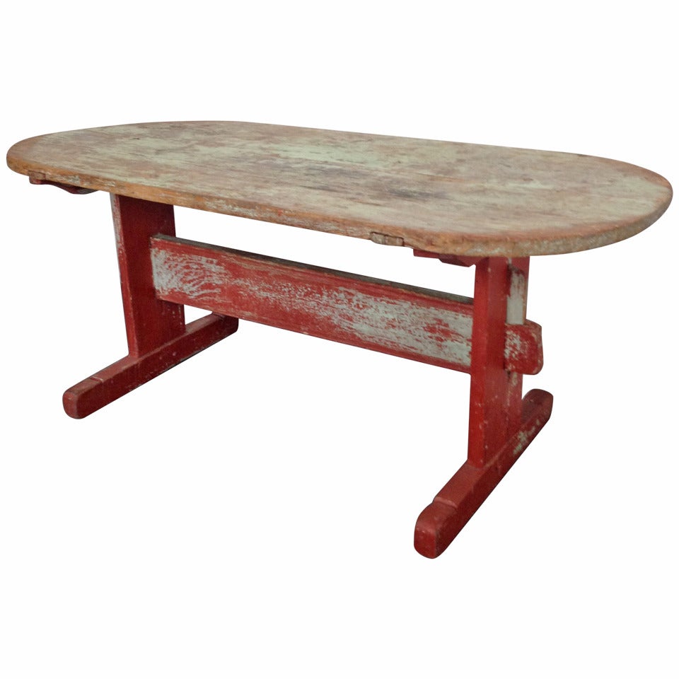 Swedish Trestle Table with Red Base