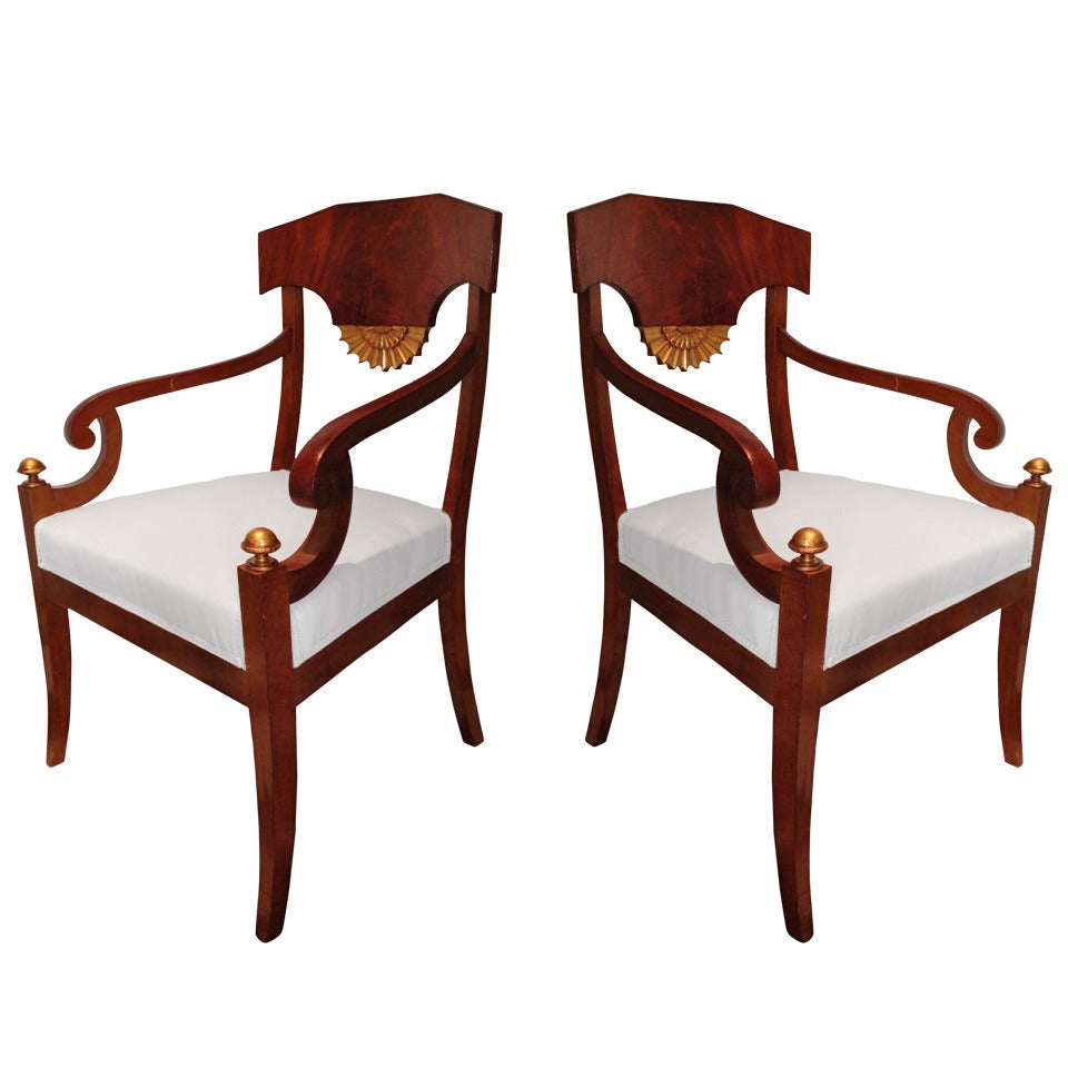 Pair of Mahogany Desk Chairs with Gilded Details