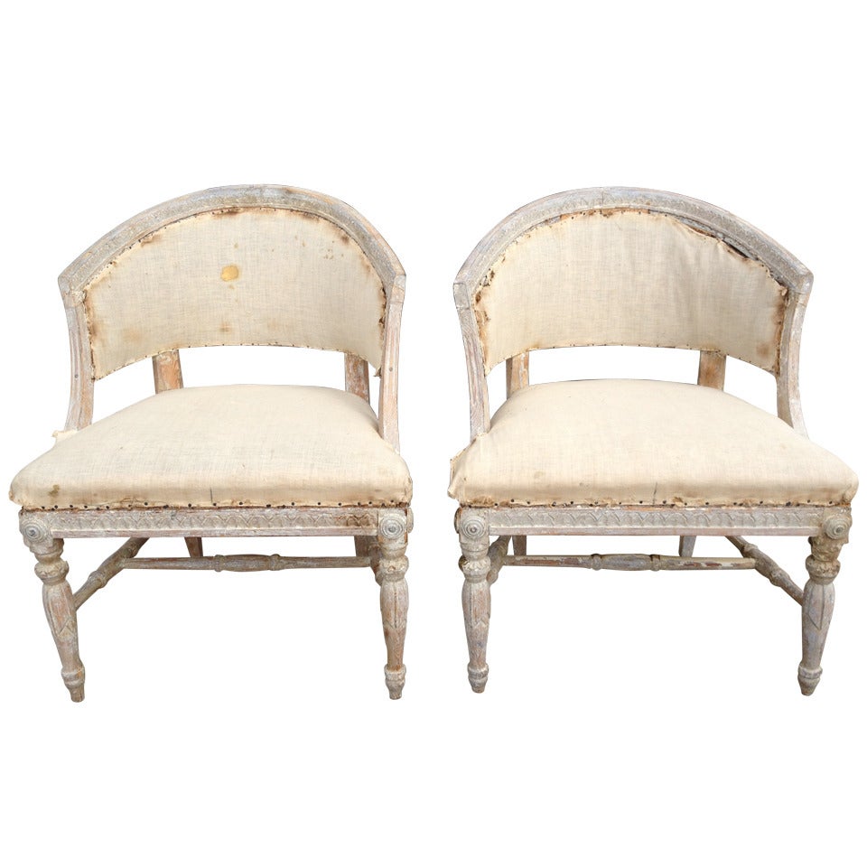 Pair of Swedish Late Gustavian / Neoclassical Barrel Back Chairs