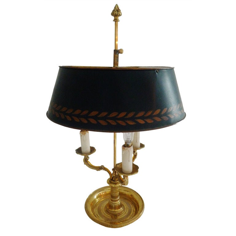 Lampe de table néoclassique du XIXe siècle avec abat-jour en métal doré et bronze, France  en vente