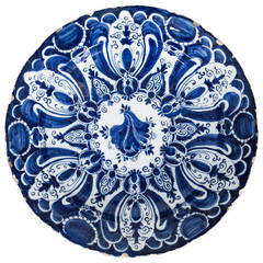 Large Blue and White Delft Plate, 1750