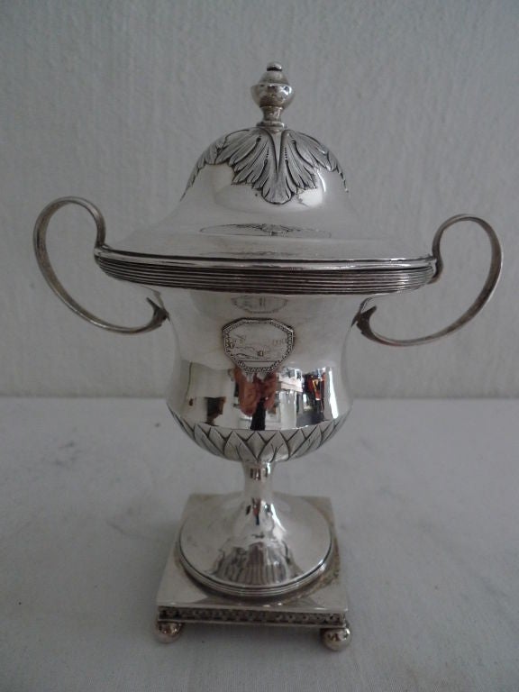 Swedish silver sugar bowl with gorgeous decorations standing on ball feet.